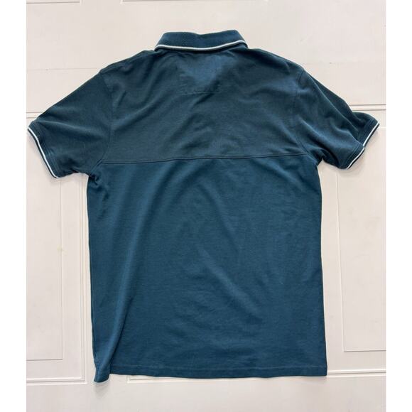 Denim & Flower Polo Shirt Medium Adult Blue Green Pocket Casual Mens Large - Picture 4 of 4